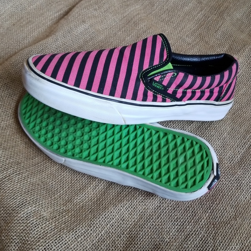 VANS Pink Striped Slip Ons